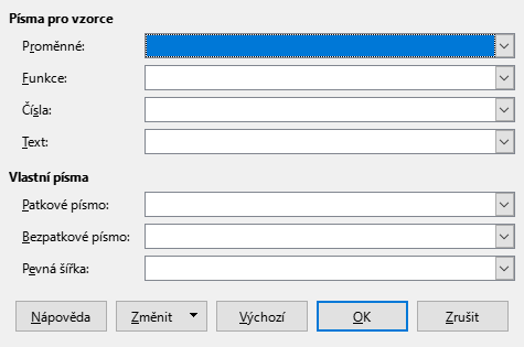 Dialogové okno Typ písma
