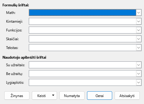 Šriftų tipų dialogo langas