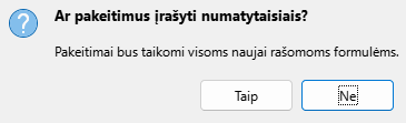 Numatytųjų nuostatų įrašymo dialogo langas