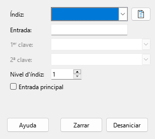 Index entry dialog