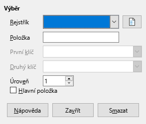 Dialogové okno Položka rejstříku