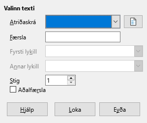 Index entry dialog