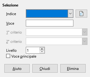 Finestra di dialogo Voce di indice