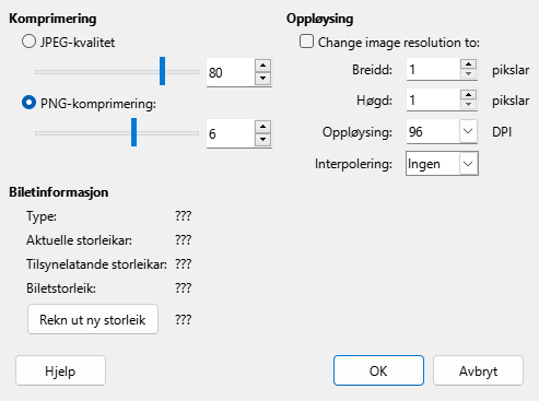 Dialogvindauge for komprimering av bilete