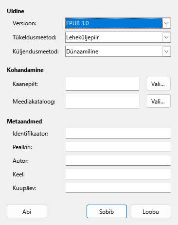 Ekraanipilt EPUB-i dialoogist