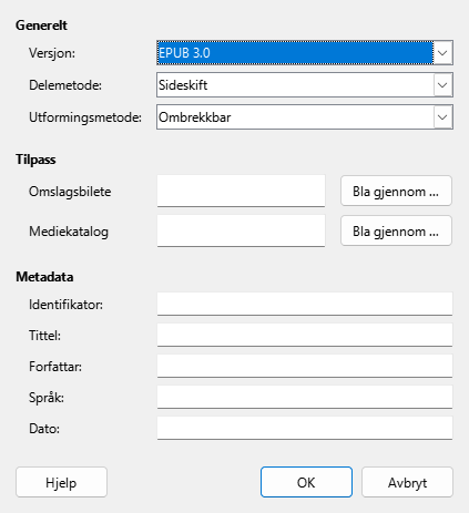Dialogvindauget for EPUB